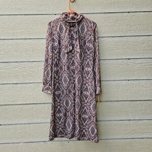 vintage 60s brown paisley long sleeve dress with tie NOS deadstock Butte Knits